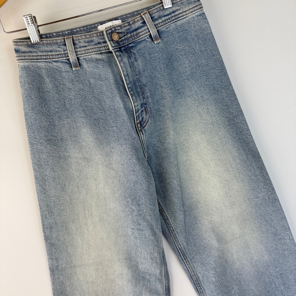 Pistola Charlie Wide Leg Jeans Women 28 Light Blue Raw Hem Faded High Rise - Picture 3 of 16